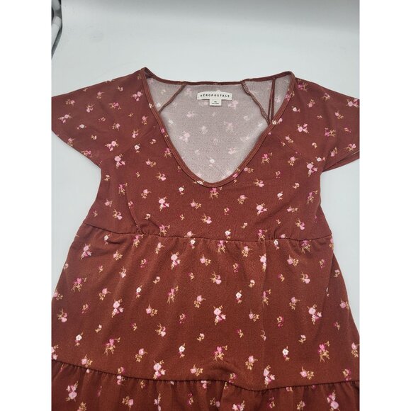 Aeropostale Floral V Neck Babydoll Dress Rust Tiered Country Festival y2k style - Picture 3 of 8